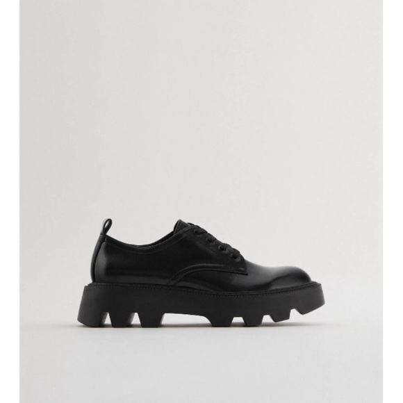 Zara Flat Platform Derby Black Shoes